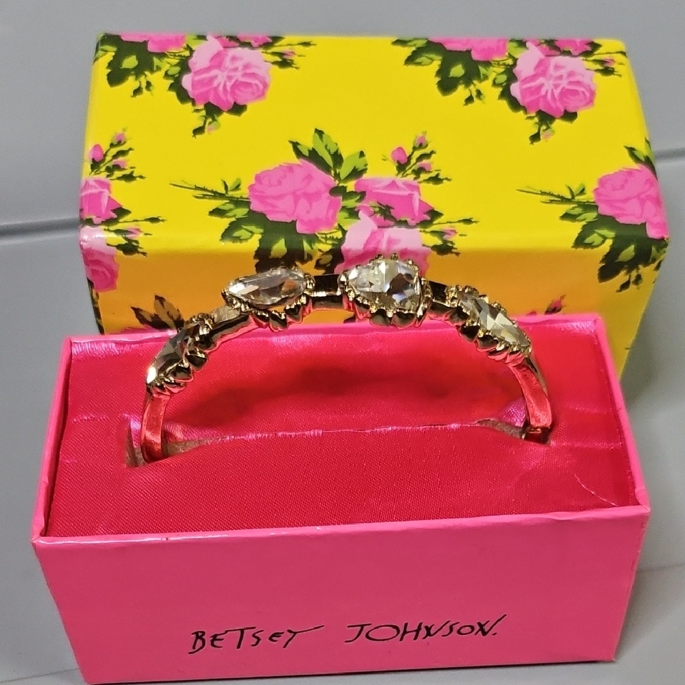 Betsey Johnson Pink and Gold Bracelet with Crystal Accents